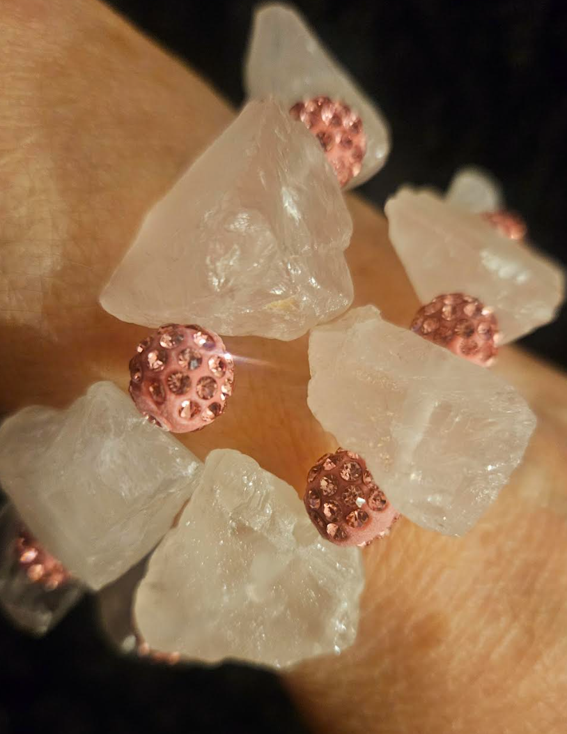 Rough Dusty Rose & Pink Rhinestone Couture Bracelet Set Pink Gemston