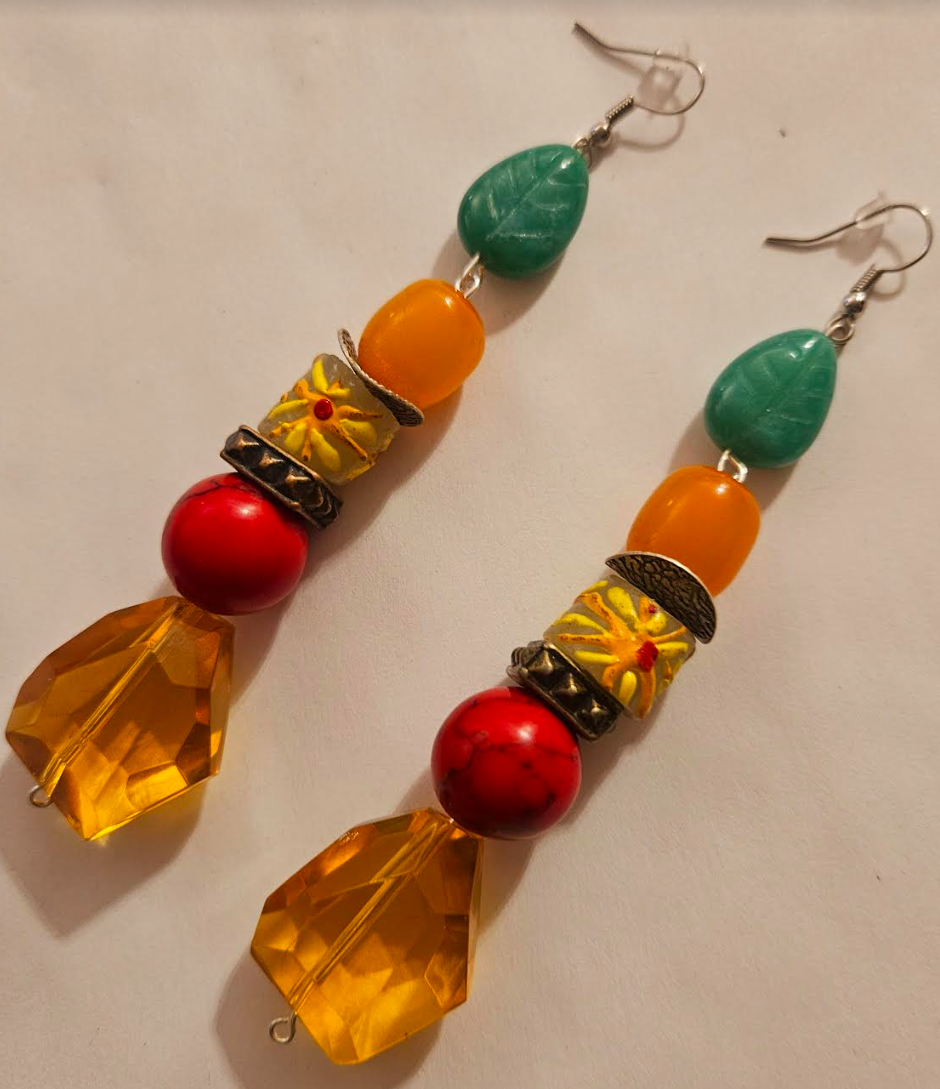 Colorful Beaded Dangle Pierced Statement Earrings for Summer Citrine