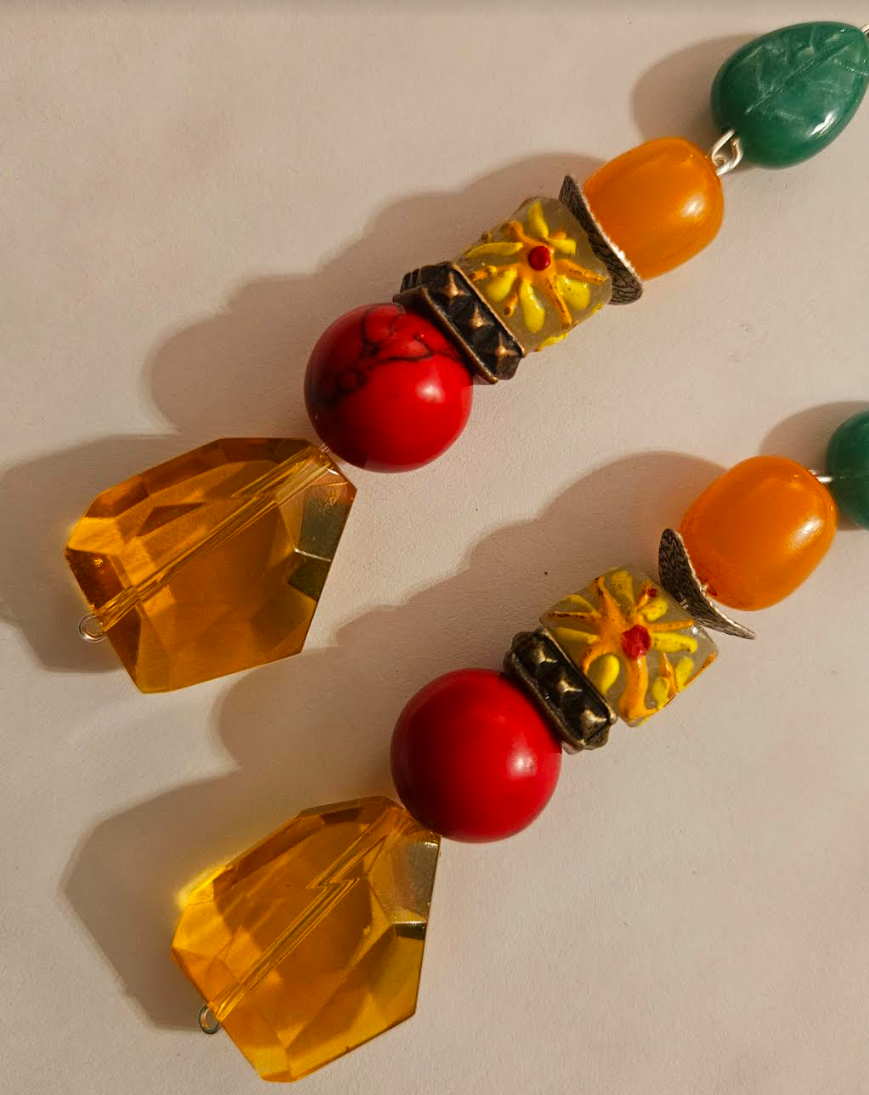 Colorful Beaded Dangle Pierced Statement Earrings for Summer Citrine