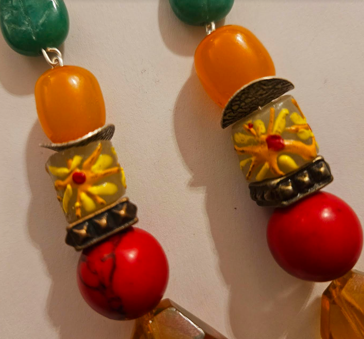 Colorful Beaded Dangle Pierced Statement Earrings for Summer Citrine