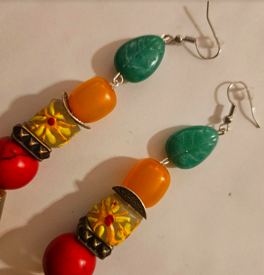 Colorful Beaded Dangle Pierced Statement Earrings for Summer Citrine