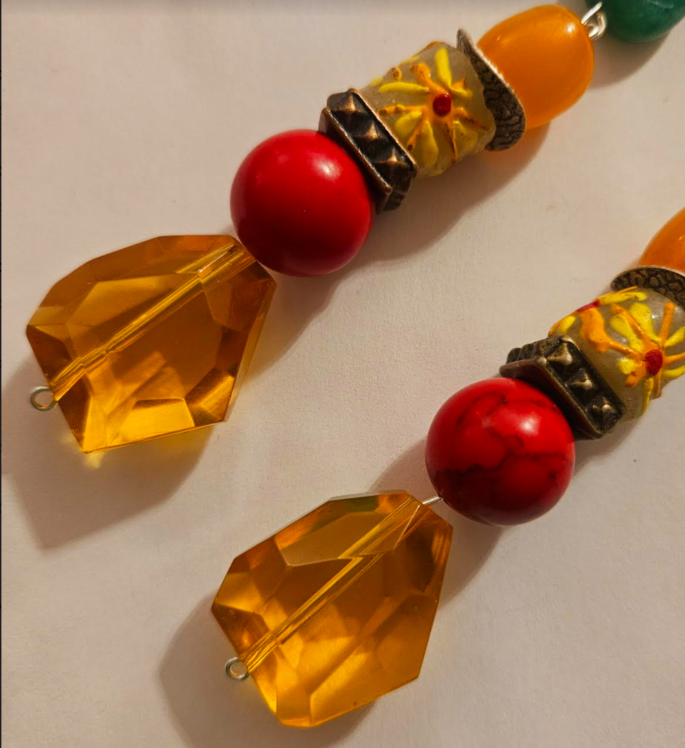 Colorful Beaded Dangle Pierced Statement Earrings for Summer Citrine