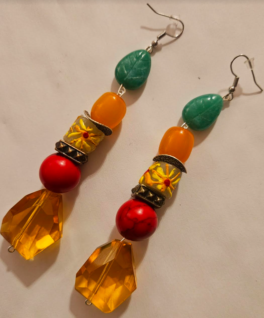 Colorful Beaded Dangle Pierced Statement Earrings for Summer Citrine