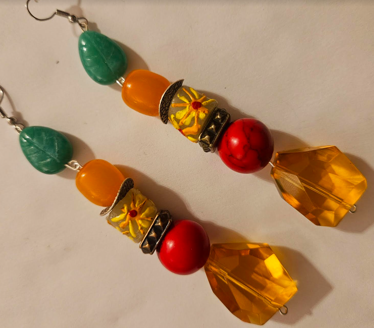 Colorful Beaded Dangle Pierced Statement Earrings for Summer Citrine