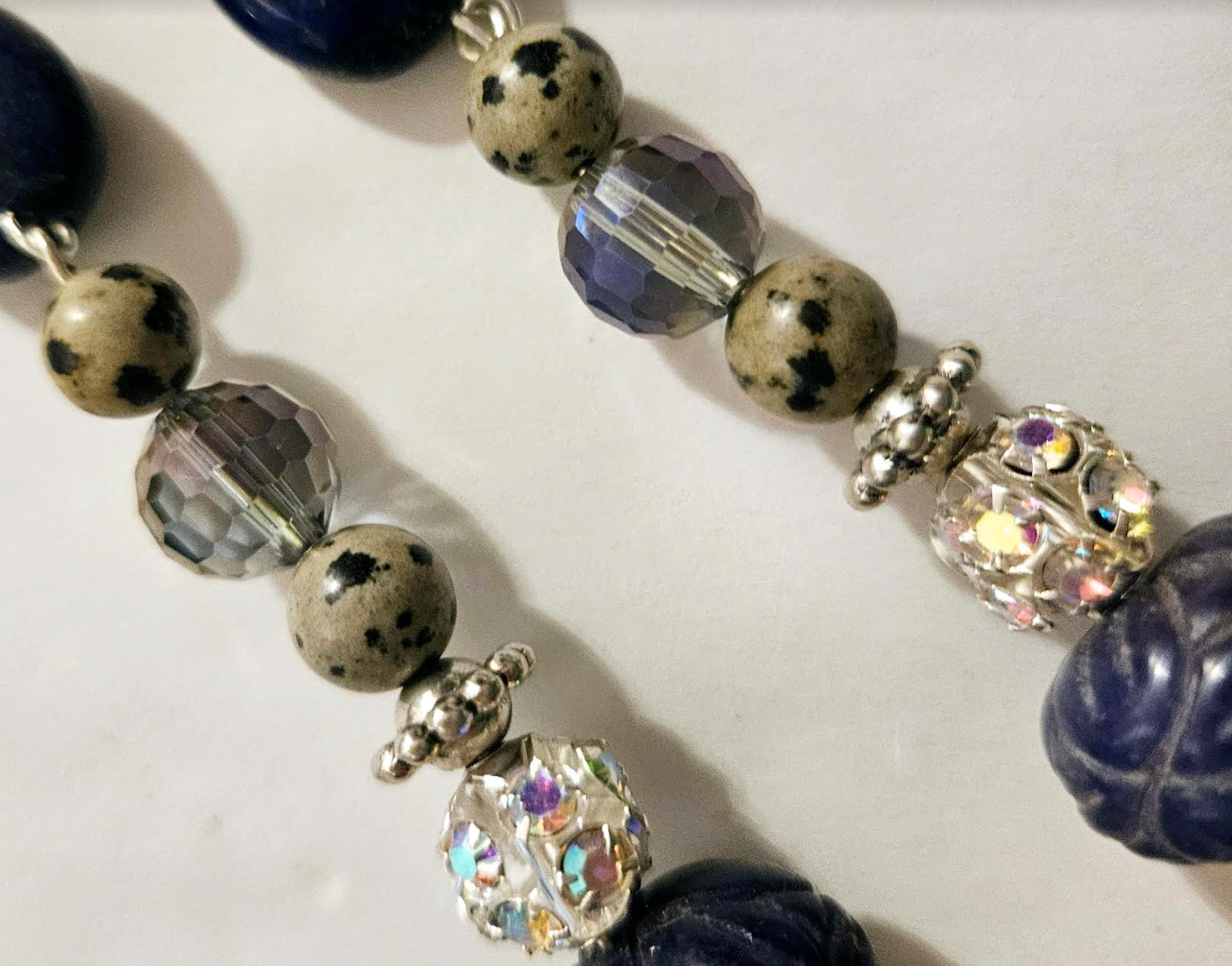 Dalmatian Jasper & Blue Sapphire Long Pierced Statement Earrings Gem