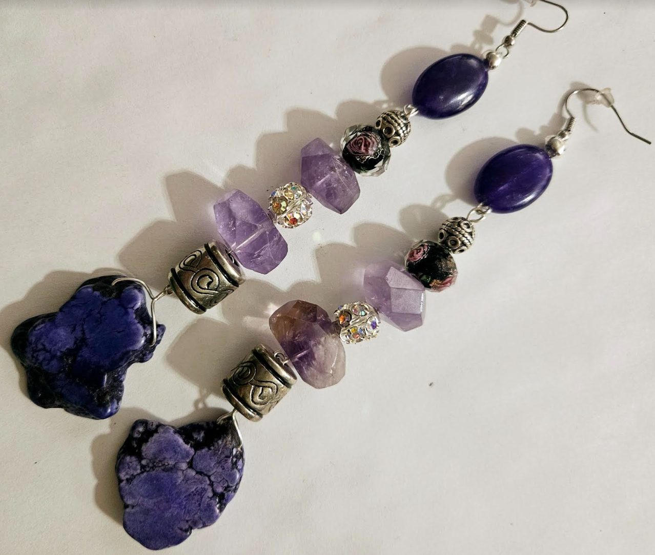 Purple Gemstone Shoulder Duster Pierced Statement Earrings Boho Cout