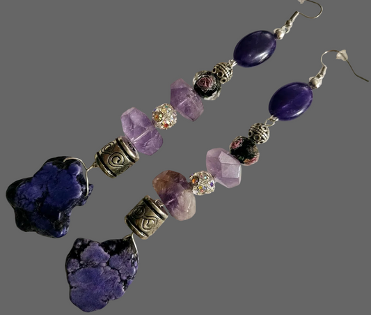 Purple Gemstone Shoulder Dusters - Pierced Statement Earrings