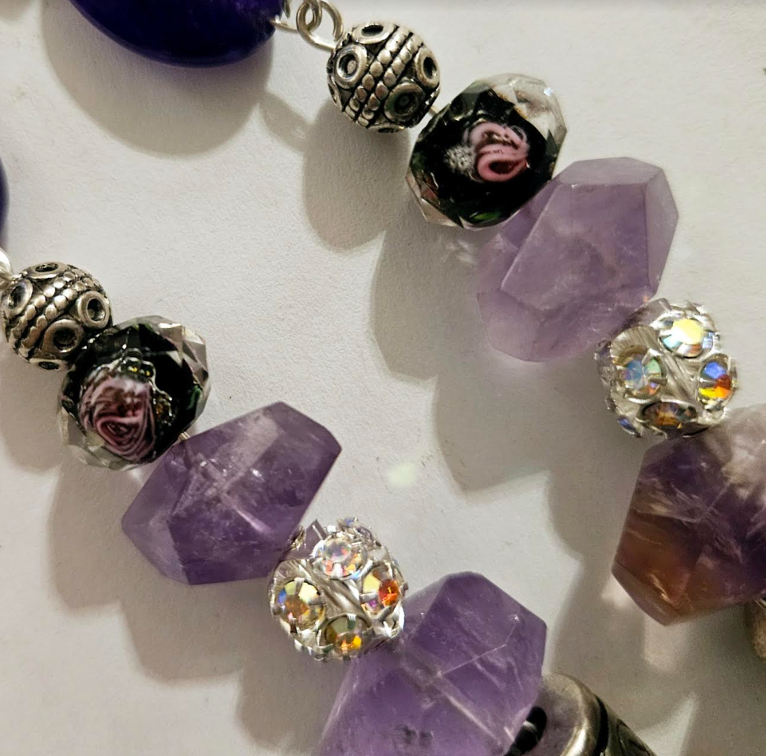 Purple Gemstone Shoulder Duster Pierced Statement Earrings Boho Cout