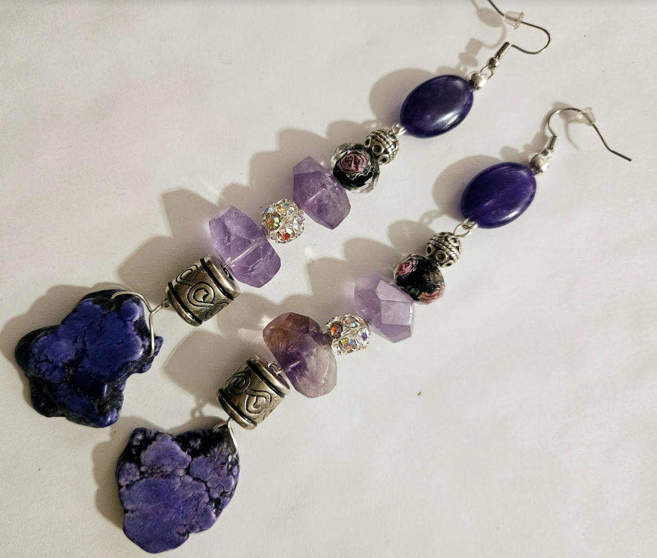 Purple Gemstone Shoulder Duster Pierced Statement Earrings Boho Cout