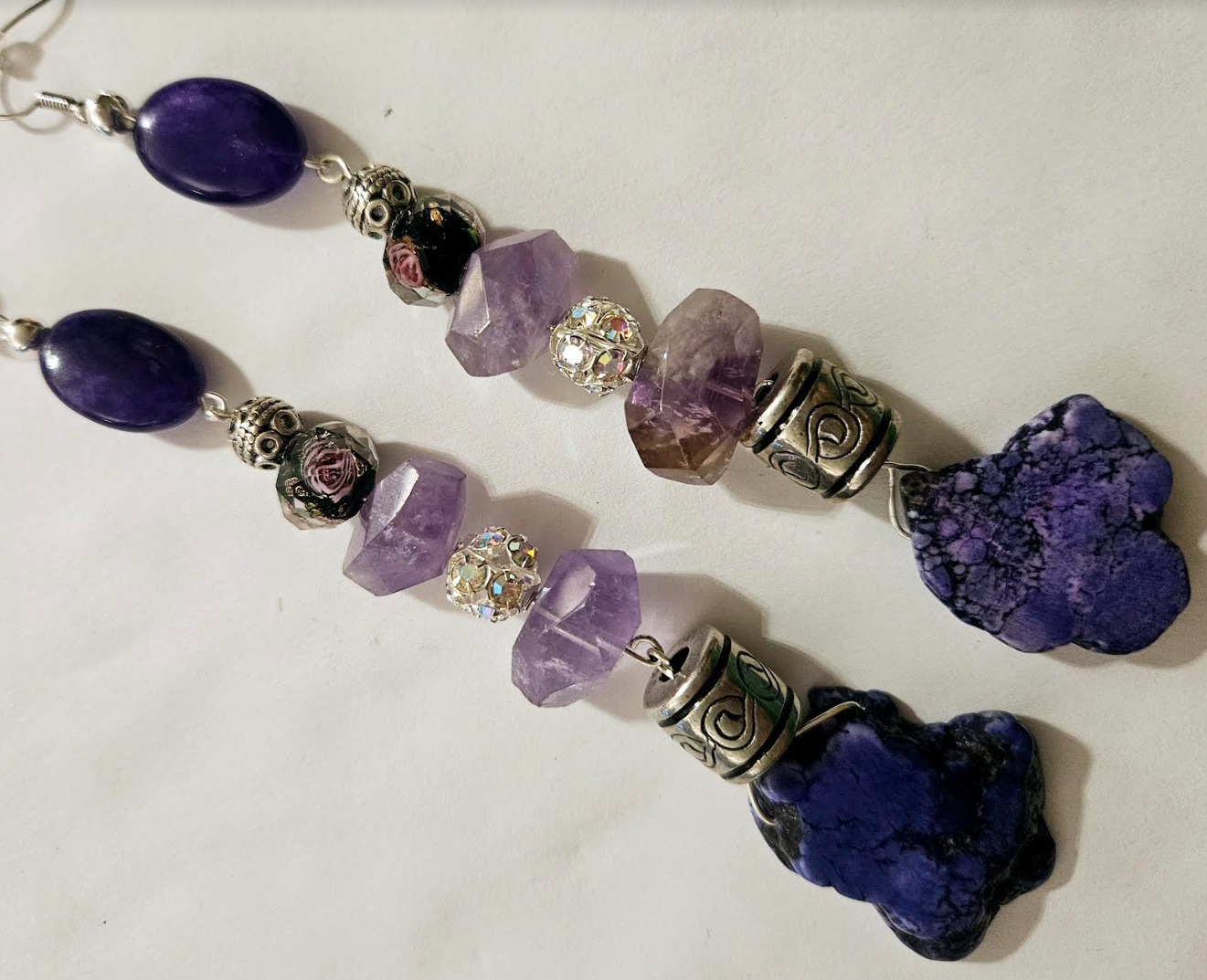 Purple Gemstone Shoulder Duster Pierced Statement Earrings Boho Cout