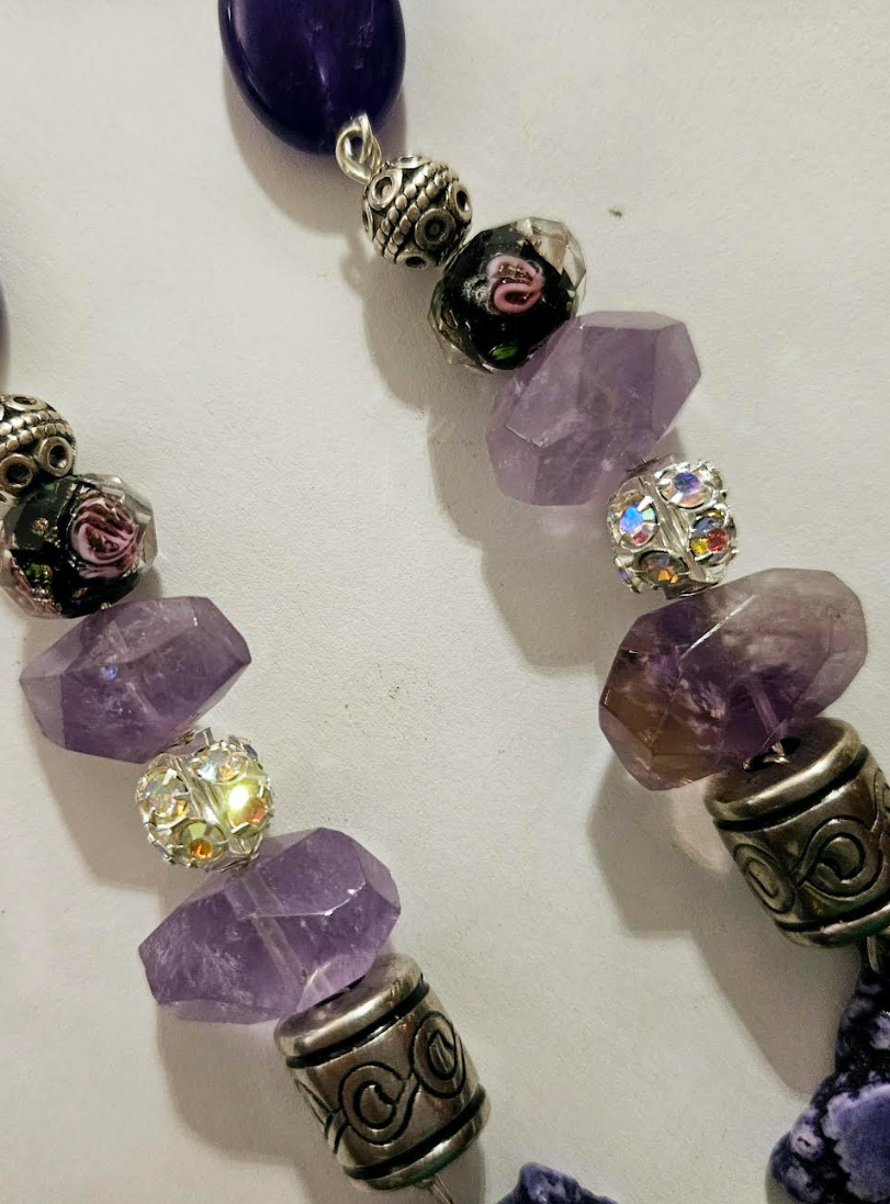Purple Gemstone Shoulder Duster Pierced Statement Earrings Boho Cout