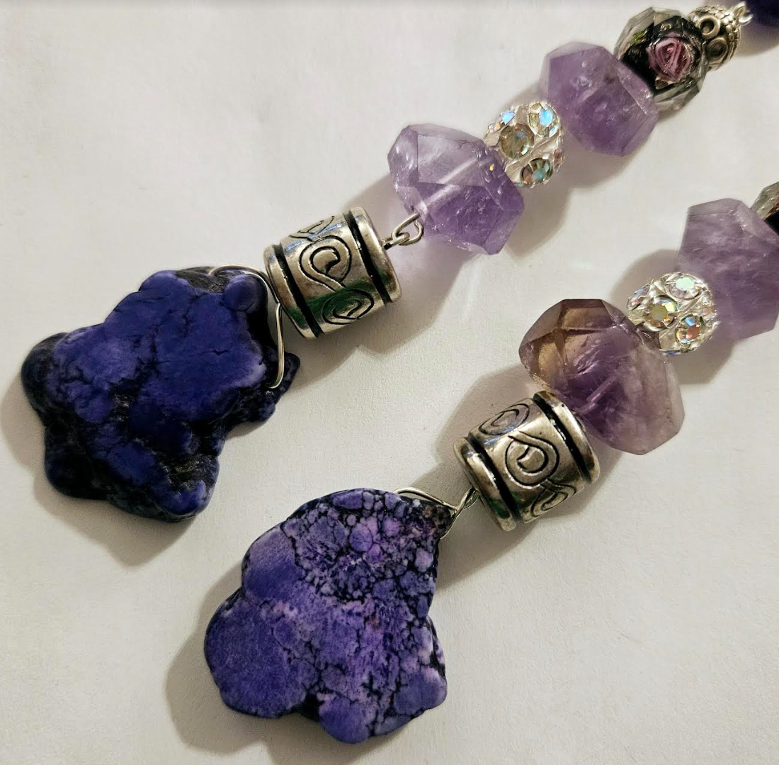 Purple Gemstone Shoulder Duster Pierced Statement Earrings Boho Cout