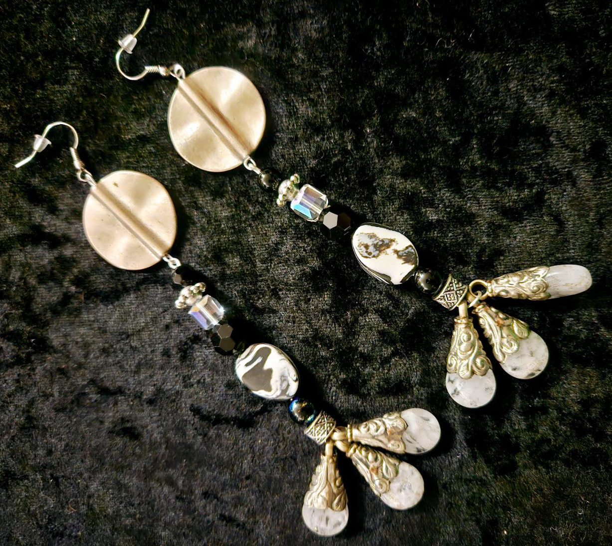 Dramatic Black & White Beaded Shoulder Dusters Long Tibetan Teard