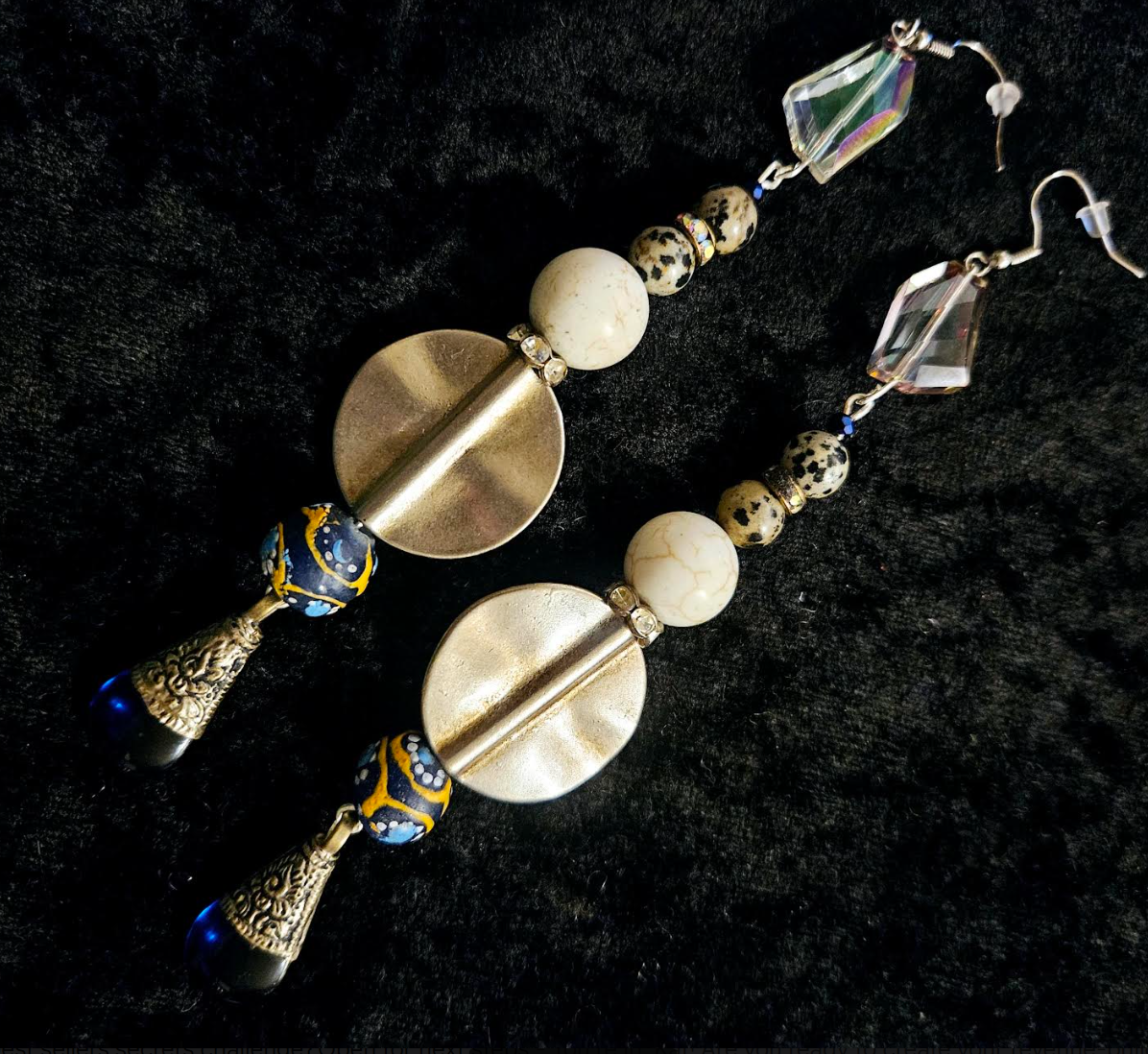 Blue Silver and White Mixed Media Tribal Shoulder Dusters Eclecti