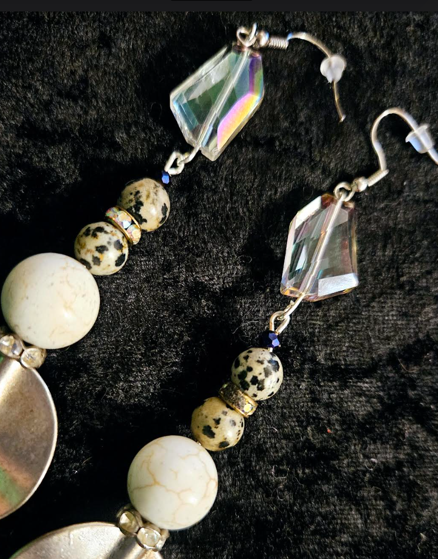 Blue Silver and White Mixed Media Tribal Shoulder Dusters Eclecti