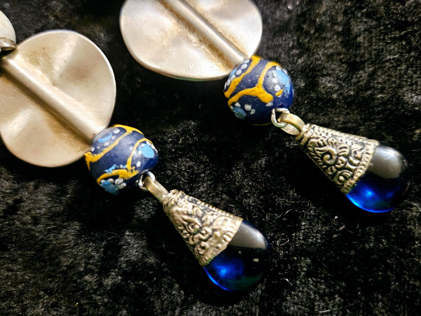 Blue Silver and White Mixed Media Tribal Shoulder Dusters Eclecti