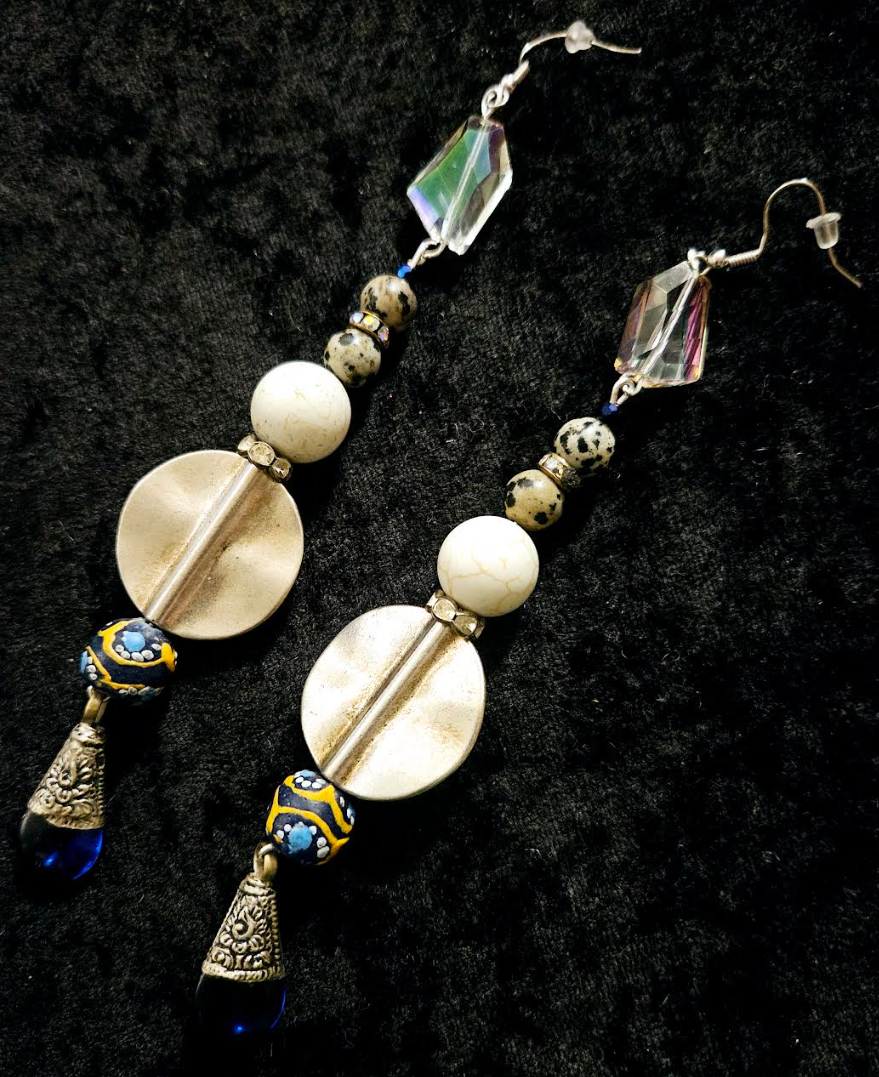 Blue Silver and White Mixed Media Tribal Shoulder Dusters Eclecti