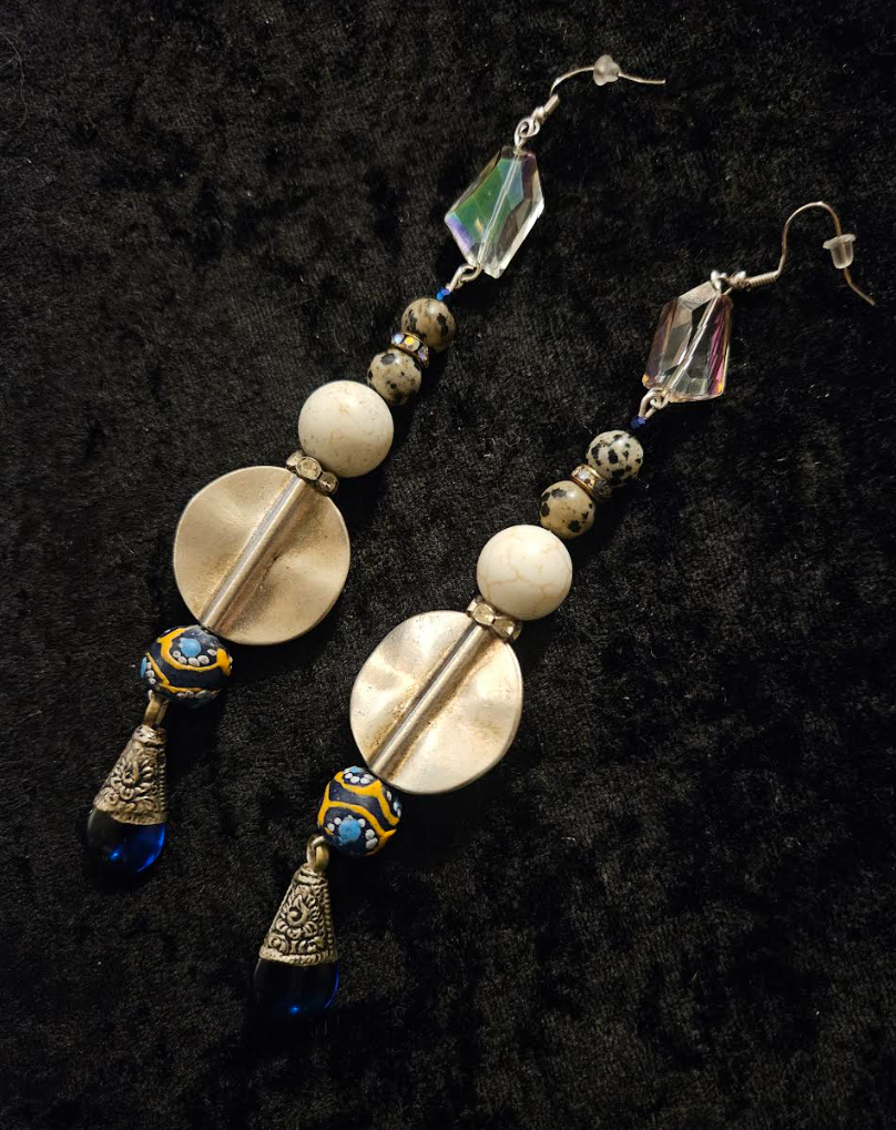 Blue Silver and White Mixed Media Tribal Shoulder Dusters Eclecti