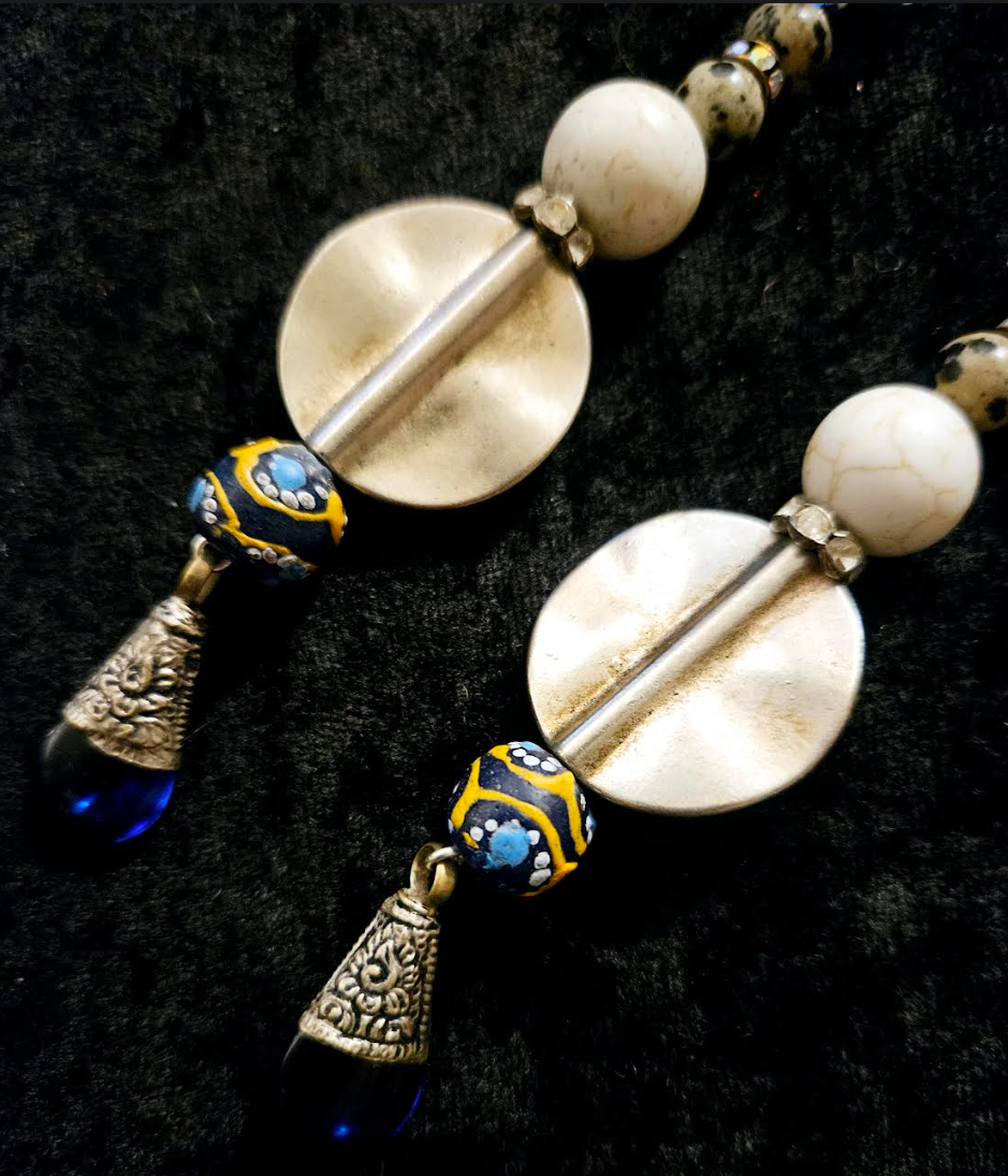 Blue Silver and White Mixed Media Tribal Shoulder Dusters Eclecti
