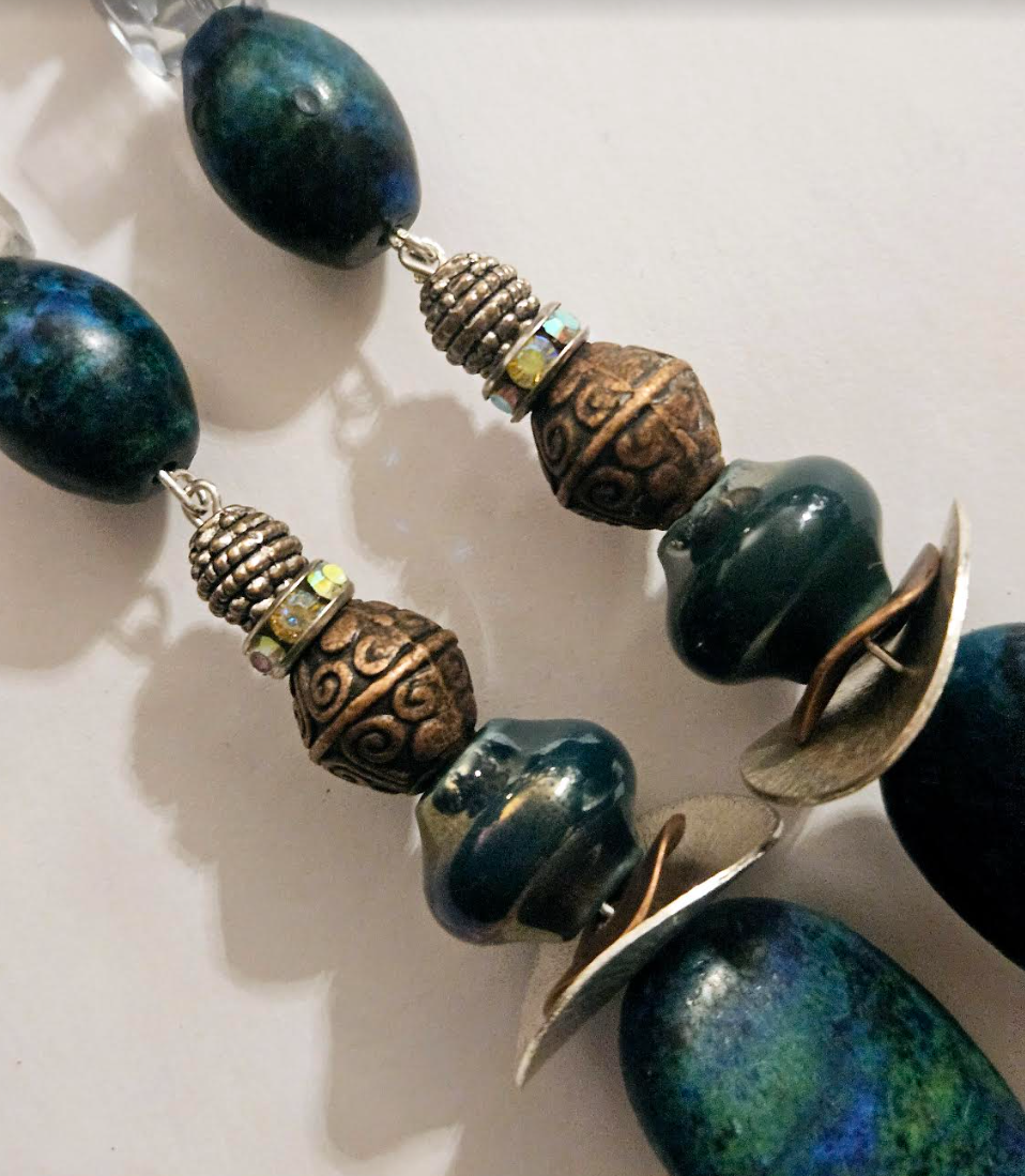 Chrysocolla Crystal & Mixed Metal Shoulder Duster Statement Earrings