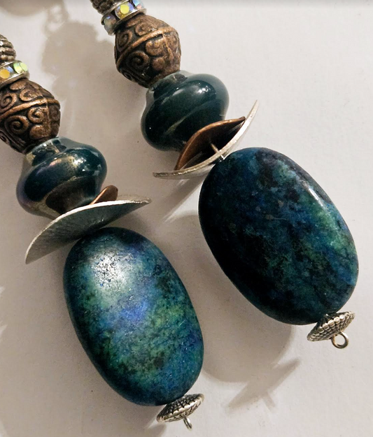 Chrysocolla Crystal & Mixed Metal Shoulder Duster Statement Earrings