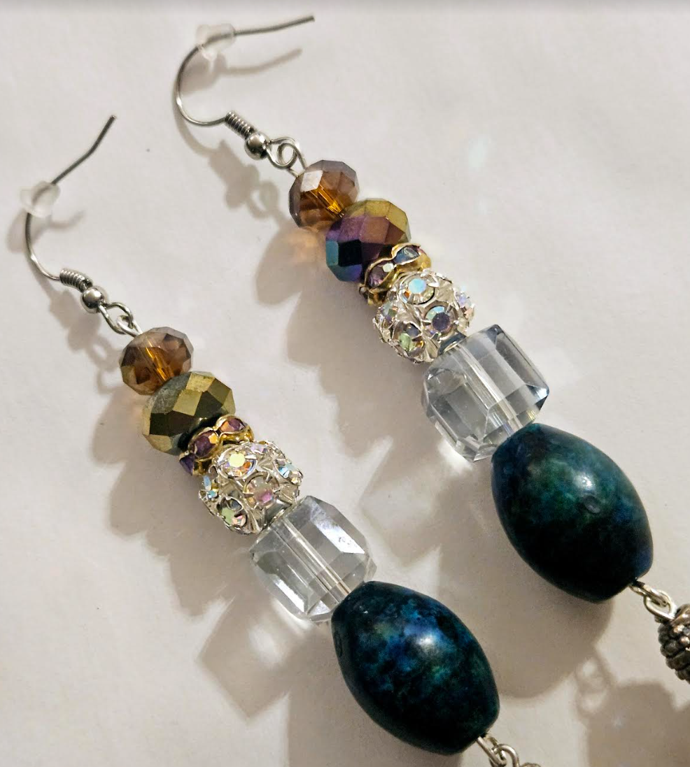 Chrysocolla Crystal & Mixed Metal Shoulder Duster Statement Earrings