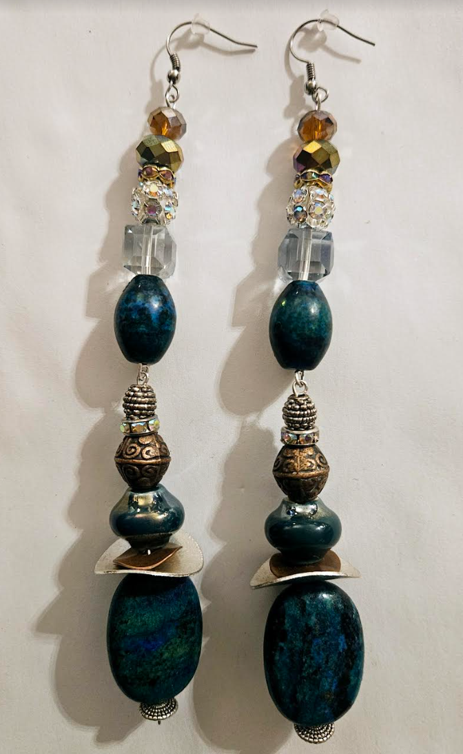 Chrysocolla Crystal & Mixed Metal Shoulder Duster Statement Earrings