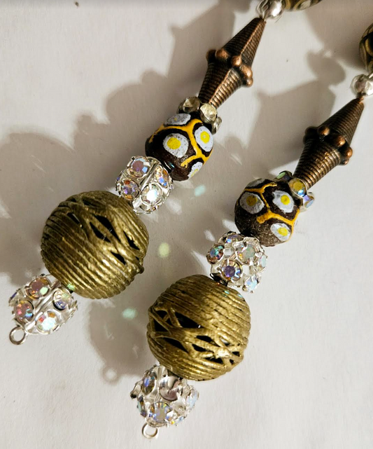 African Tibetan Tribal Inspired Shoulder Dusters Mixed Metal Crys