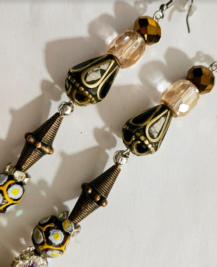 African Tibetan Tribal Inspired Shoulder Dusters Mixed Metal Crys