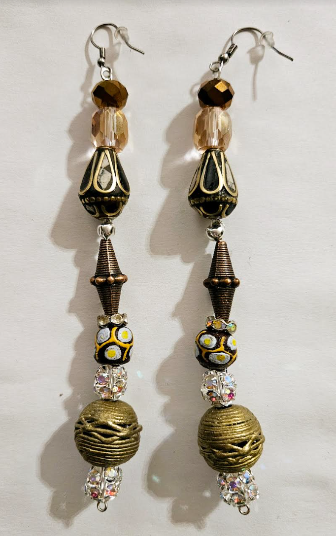 African Tibetan Tribal Inspired Shoulder Dusters Mixed Metal Crys