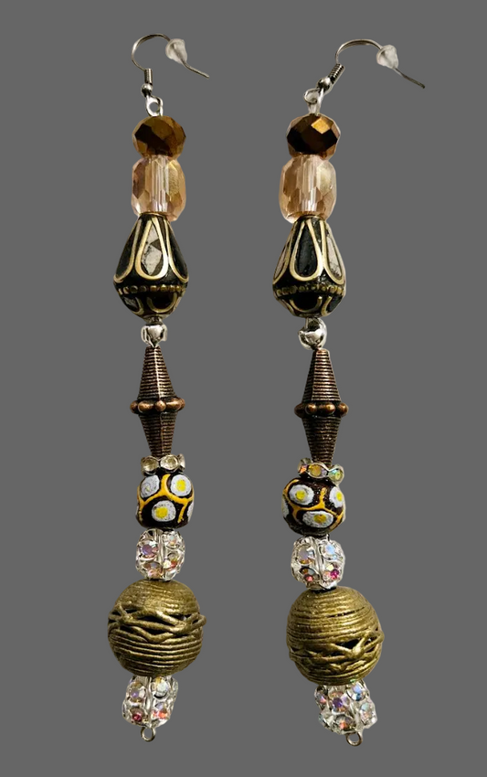 African Tibetan Tribal Inspired Shoulder Duster Pierced Earrings