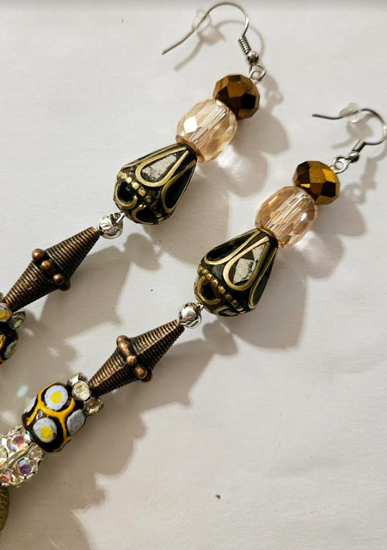 African Tibetan Tribal Inspired Shoulder Dusters Mixed Metal Crys