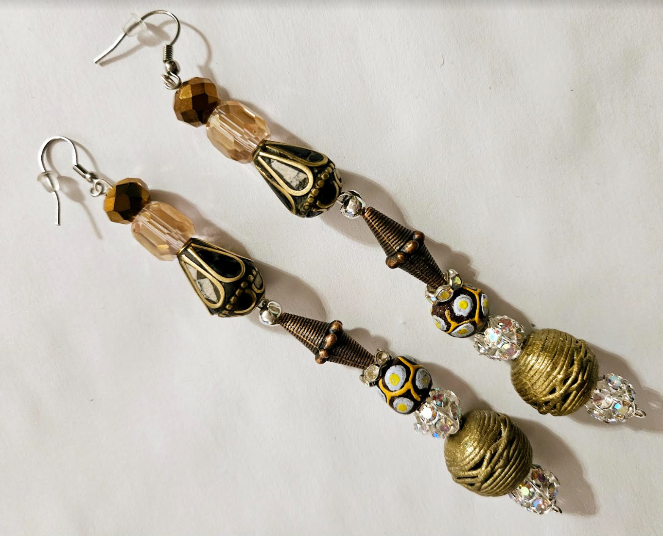 African Tibetan Tribal Inspired Shoulder Dusters Mixed Metal Crys