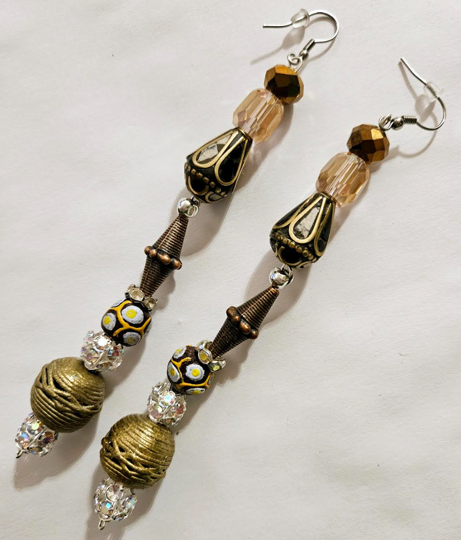 African Tibetan Tribal Inspired Shoulder Dusters Mixed Metal Crys