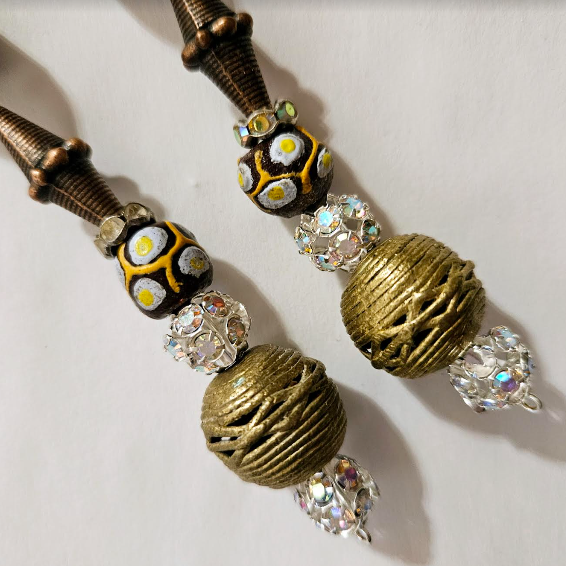 African Tibetan Tribal Inspired Shoulder Dusters Mixed Metal Crys