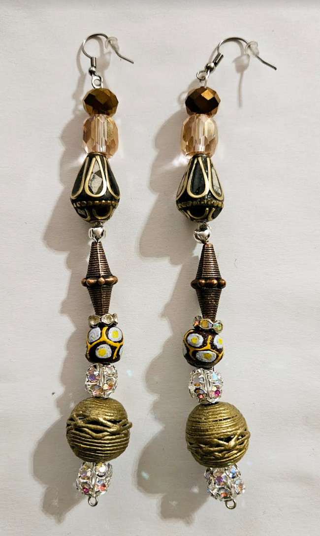African Tibetan Tribal Inspired Shoulder Dusters Mixed Metal Crys