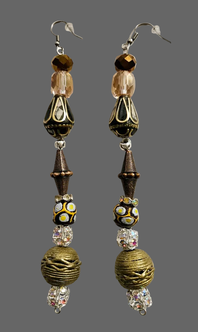African Tibetan Tribal Inspired Shoulder Duster Pierced Earrings