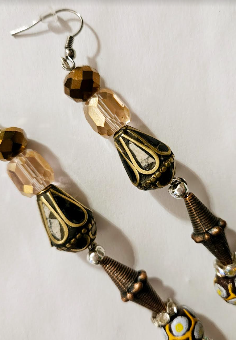 African Tibetan Tribal Inspired Shoulder Dusters Mixed Metal Crys