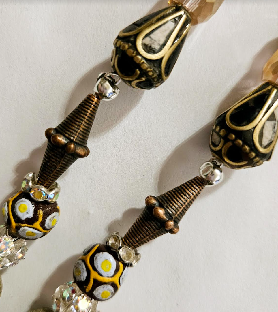 African Tibetan Tribal Inspired Shoulder Dusters Mixed Metal Crys