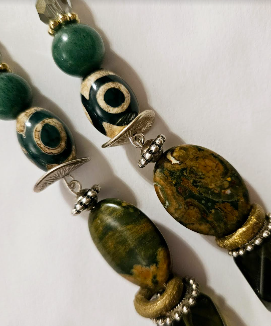 Exotic Green Gemstone Long Pierced Statement Earrings Jungle Fever S