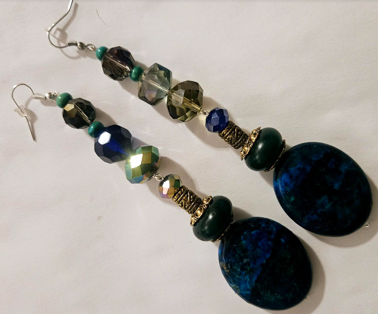 Heavy Chrysocolla & Faceted Crystal Shoulder Dusters Blue Green L