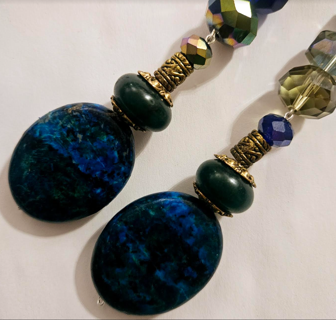 Heavy Chrysocolla & Faceted Crystal Shoulder Dusters Blue Green L