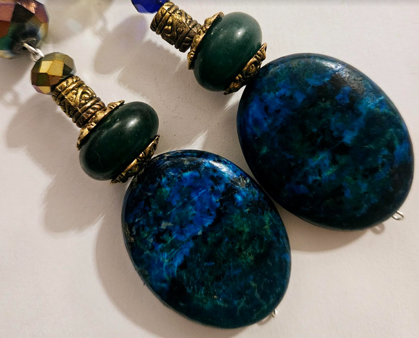 Heavy Chrysocolla & Faceted Crystal Shoulder Dusters Blue Green L