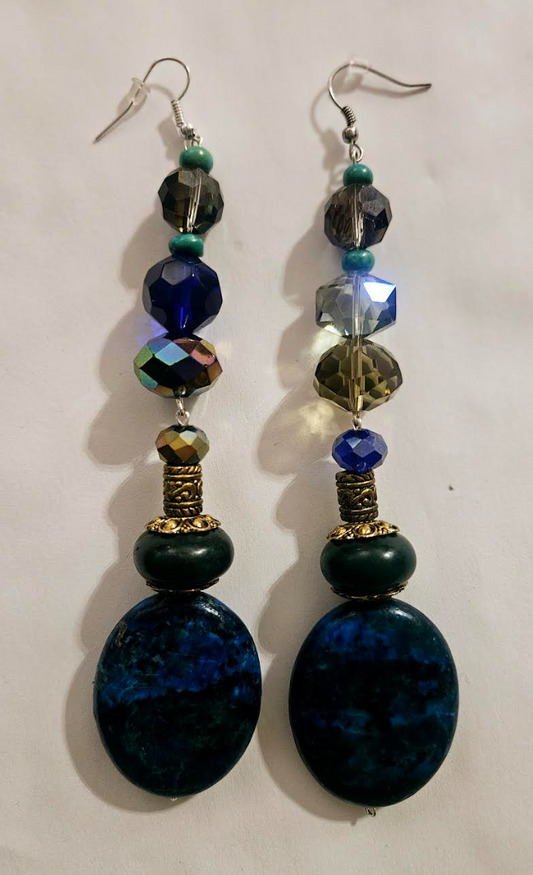 Heavy Chrysocolla & Faceted Crystal Shoulder Dusters Blue Green L