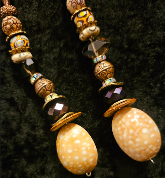 Earth Tone Shell & Gemstone Beaded Shoulder Dusters Extra Long Ea