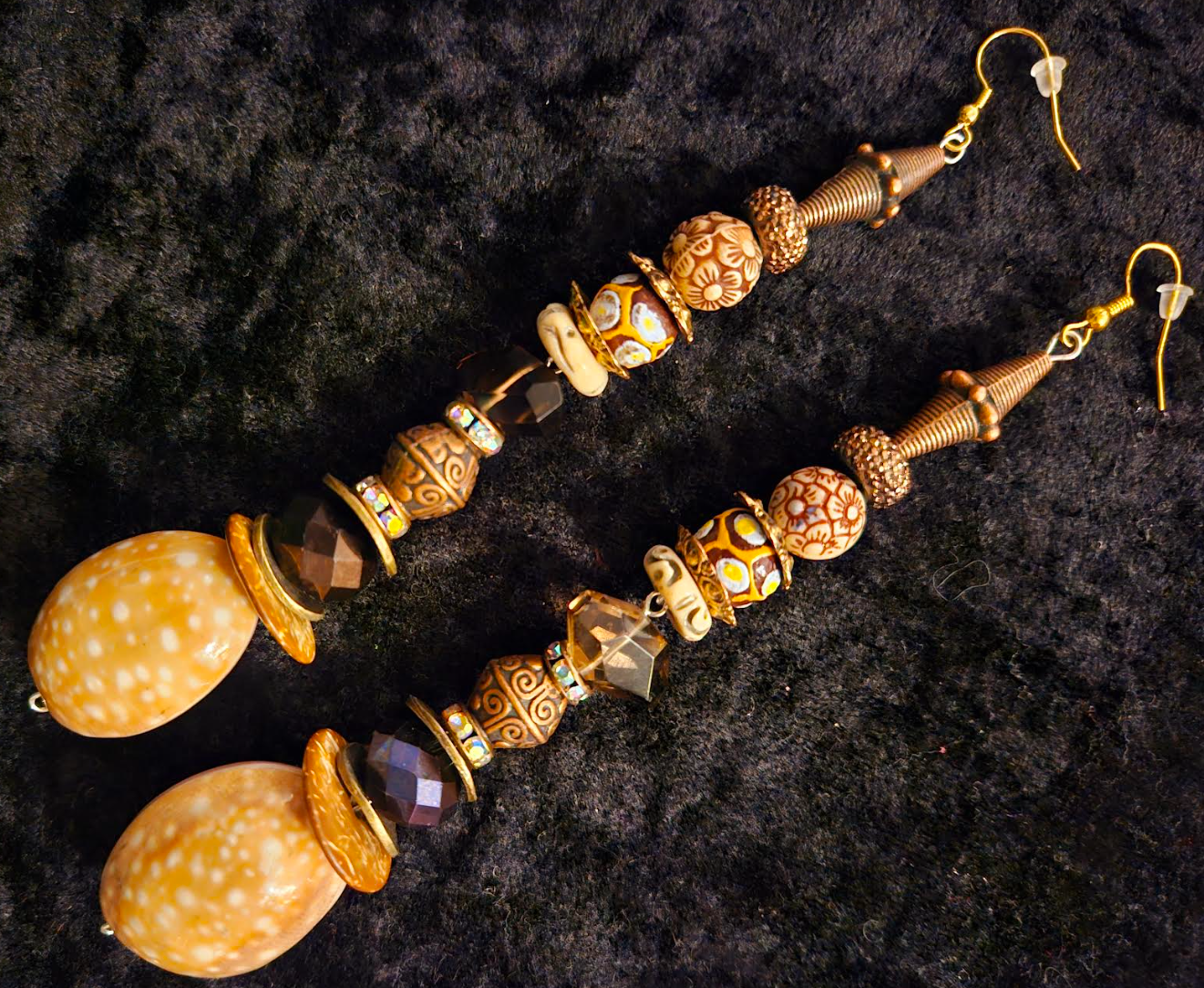 Earth Tone Shell & Gemstone Beaded Shoulder Dusters Extra Long Ea