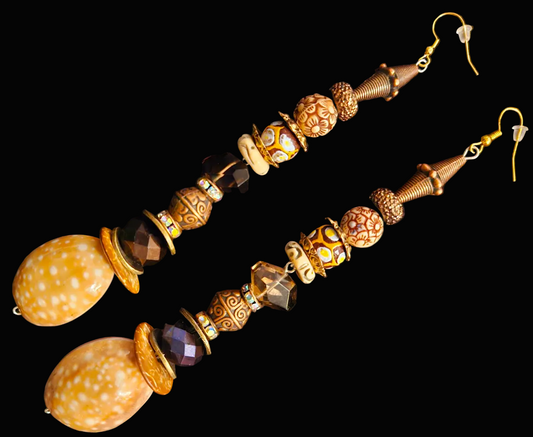 Earth Tone Shell & Gemstone Beaded Shoulder Dusters - Extra Long