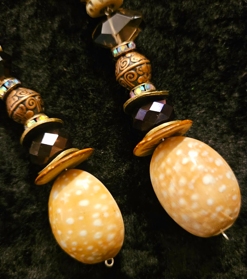 Earth Tone Shell & Gemstone Beaded Shoulder Dusters Extra Long Ea