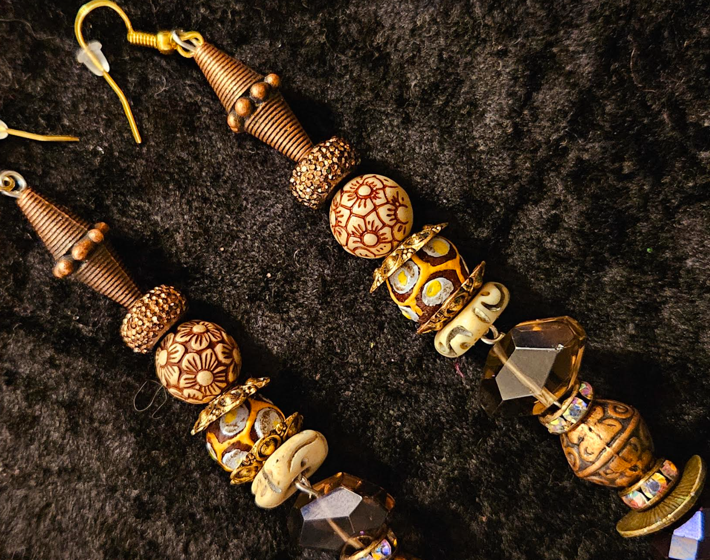 Earth Tone Shell & Gemstone Beaded Shoulder Dusters Extra Long Ea