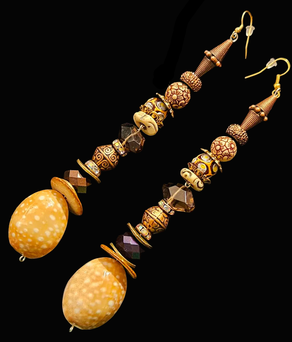 Earth Tone Shell & Gemstone Beaded Shoulder Dusters - Extra Long